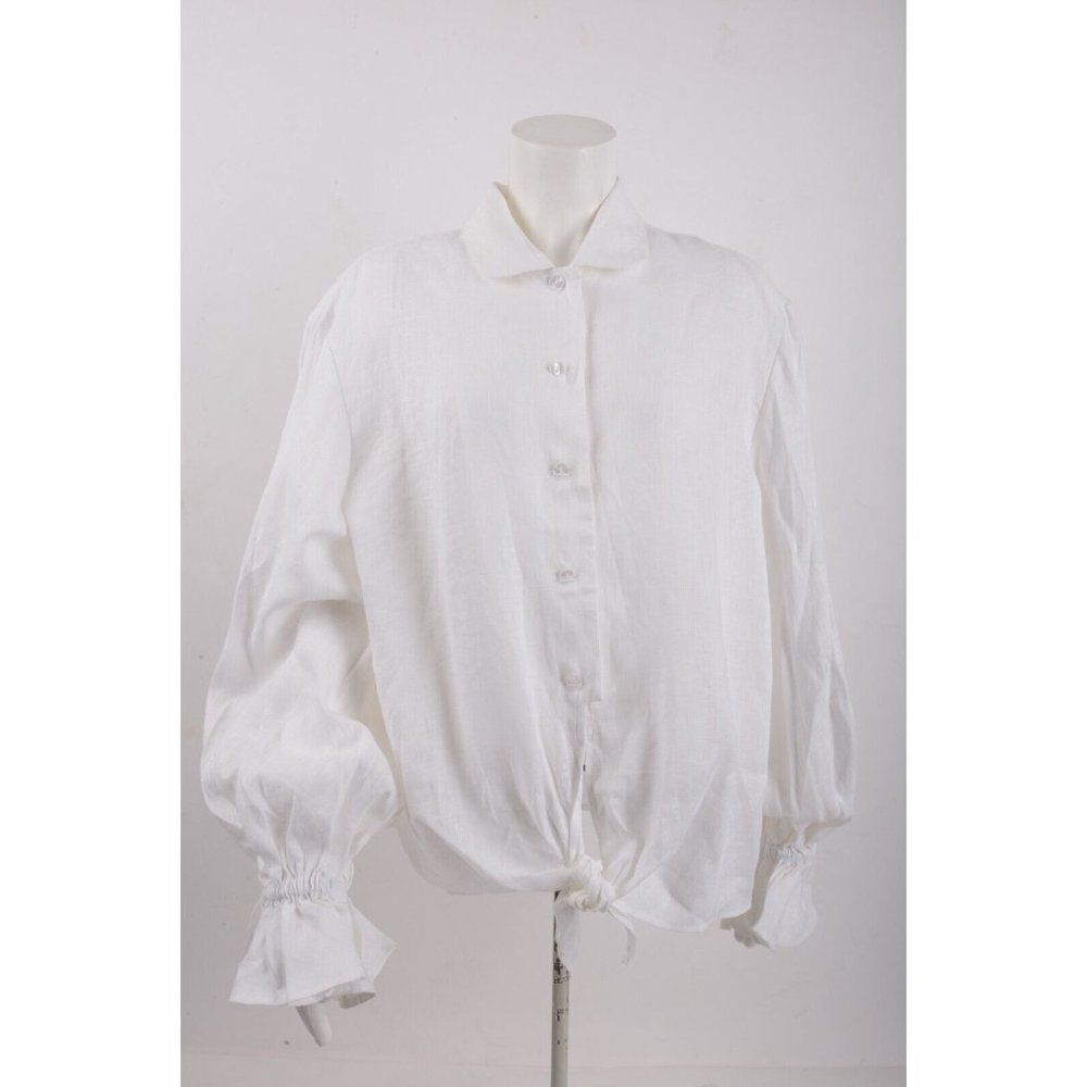 Sleeper Classic Rumba White Linen Blouse with Ruffled Cuffs NWT